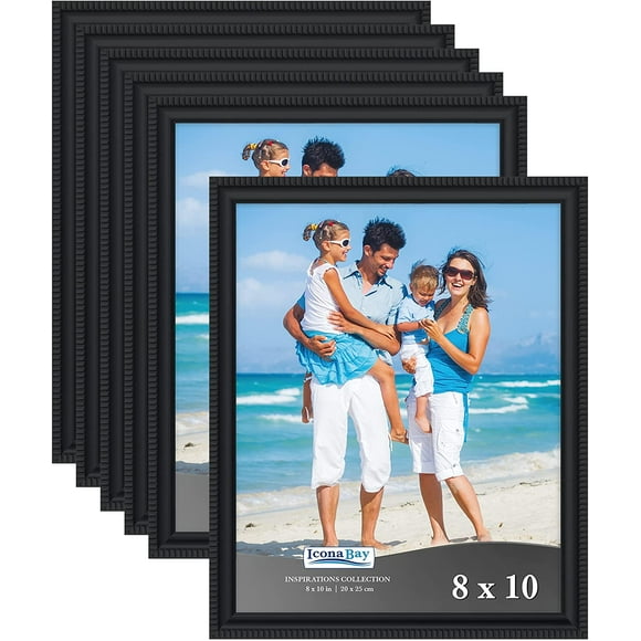 SURJDE 8x10 (20x25 cm) Picture Frames (Black, 6 Pack), Beautifully Detailed Molding, Contemporary Picture Frame Set, Wall Mount or Table Top, Inspirations Collection