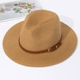 thumbnail image 6 of Panama straw hat, female jazz top hat, men and women's spring and summer straw woven fashionable sun protection and sunshade hat (Milky white,57), 6 of 6