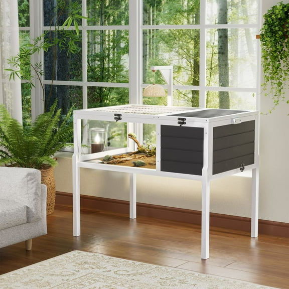 WGYPRIME Tortoise Habitat with Lamp Holder, Reptile Terrarium House with Large Observation Window, Waterproof Tray and Detachable Legs, Turtle Cage Reptile Terrarium for Turtles, Lizards, Geckos