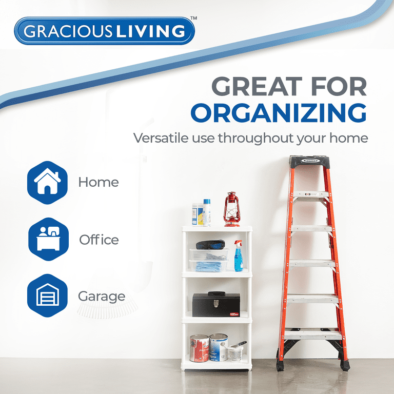 Gracious Living 4-Shelf Plastic Storage Unit, White photo 4