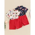 thumbnail image 3 of Hirigin 4th of July Baby Boy Outfits Toddler Flag Baseball Print Short Sleeve Button Down Shirt Top and Shorts Summer Clothes Set, 3 of 8