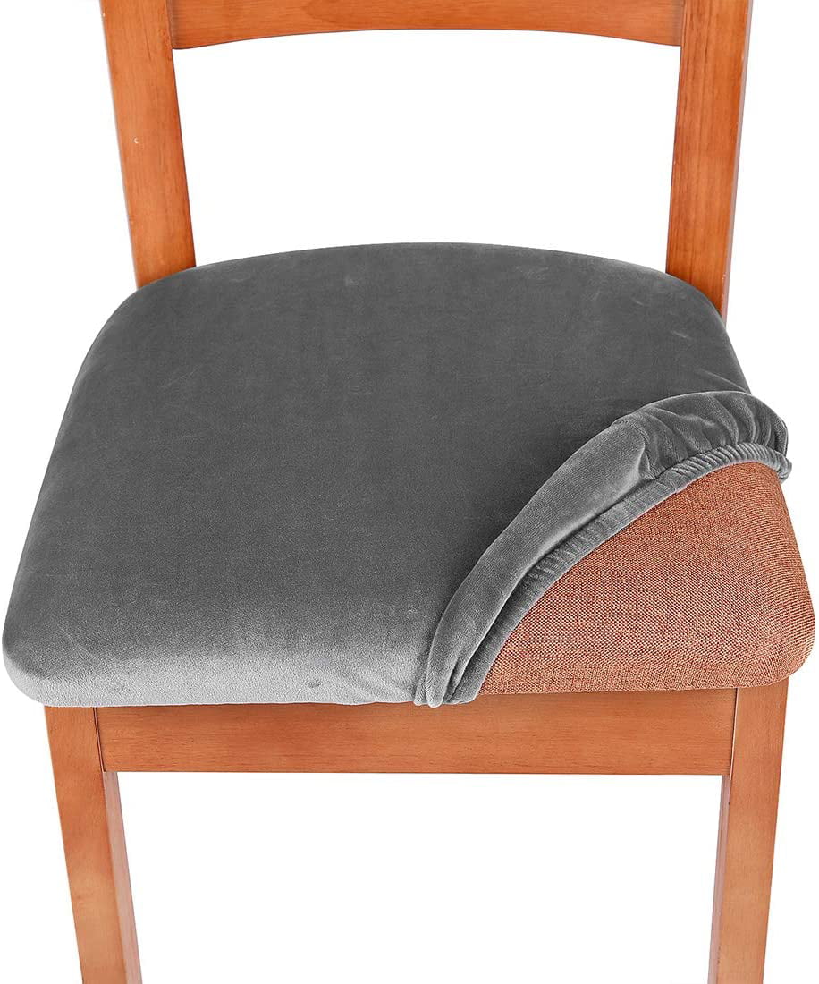 Removable Washable Furniture Protector Slipcovers with Ties Light Grey Set of 6 smiry Original Velvet Dining Chair Seat Covers Stretch Fitted Dining Room Upholstered Chair Seat Cushion Cover