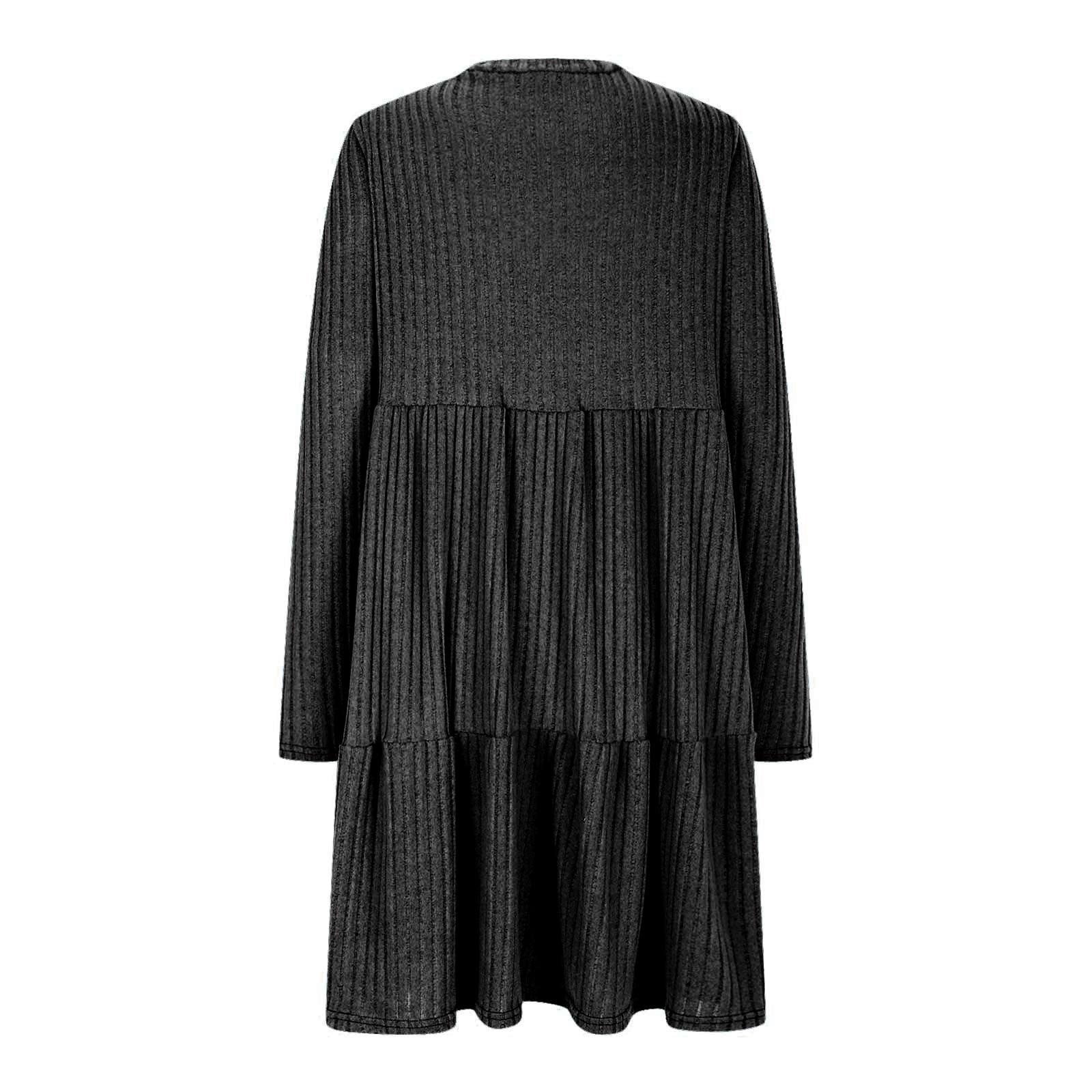OSFVNOXV Long Sleeve Sweater Dress for Women Ribbed Knit Shirt High Waisted Bodycon Tiered Mini Dress with Pockets