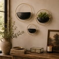 thumbnail image 4 of DecMode 15", 13", 10"H Round Black Metal Geometric Wall Planter (3 Count), 4 of 15
