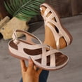 thumbnail image 5 of Gladiator Sandals for Women Open Toe Platform Low Wedge Orthopedic Walking Shoes Crooss Strappy Slingback Beach Shoes Gold Size 6.5, 5 of 7