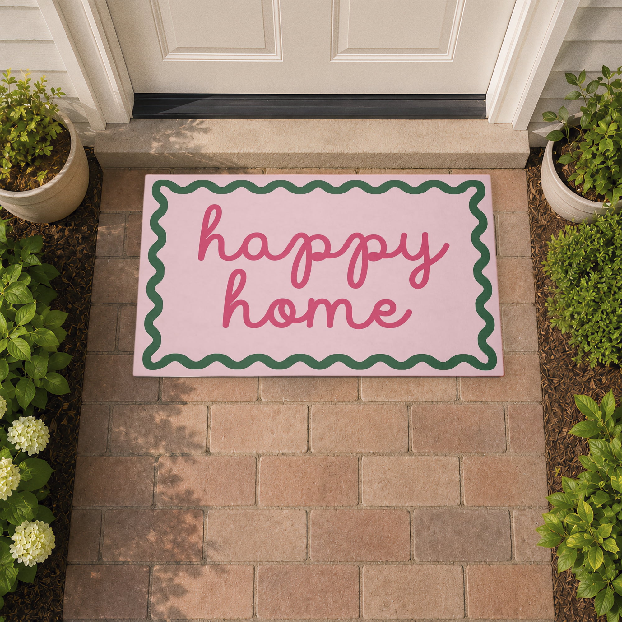 Stupell Industries Happy Welcome with Wavy Border Printed Outdoor Door Floor Mat, design by Lil' Rue
