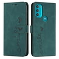 thumbnail image 2 of For Motorola Moto G71 Wallet Cover 5G, PU Leather Kickstand Credit Card Pocket Slots Wrist Strap Magnetic Folio Heart Patterned Embossed Flip Cover for Motorola Moto G71 5G, Green, 2 of 11