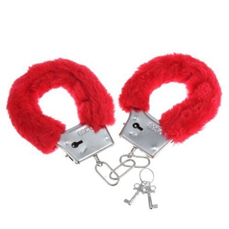 Red Fuzzy Furry Love Metal Handcuffs with Keys