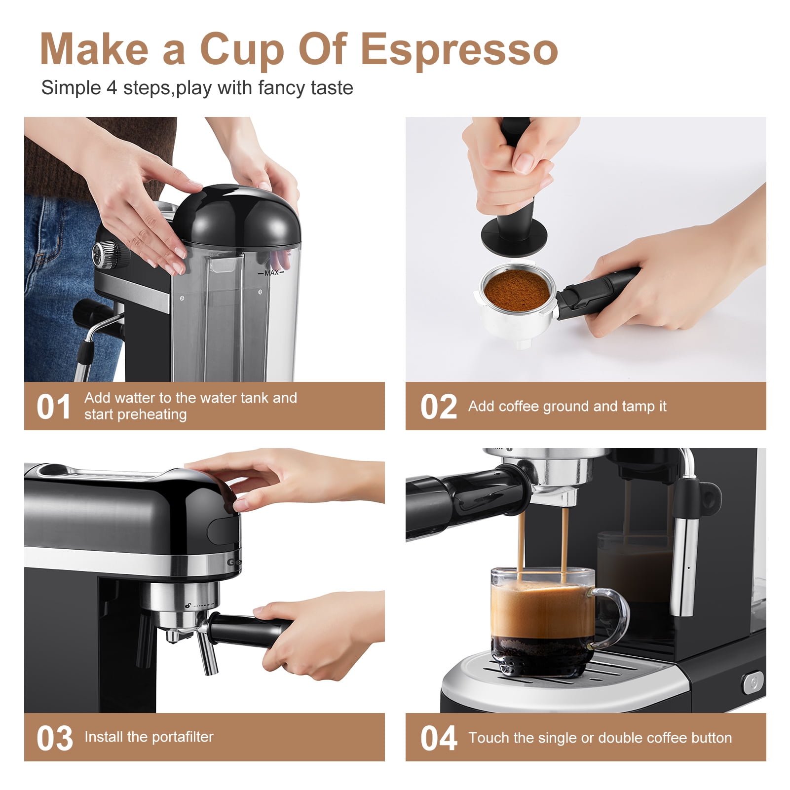 GeekChef 20 Bar Pump Espresso Machine Coffee Maker, With Milk Frother Steam Wand, For Espresso, Latte Macchiato