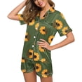 thumbnail image 4 of Women's Home Casual Print Button Up Lapel V Neck Top and Shorts Pocket Short Sleeve Shorts Pajamas Set 2pc Sleepwear LoungewearMulticolor,L, 4 of 5