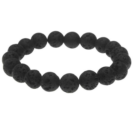 Stones Carvings Beads Bracelet - Natural Lava Gemstone Bead Bracelet, Round Stretch 10mm, 1 Bracelet, Black