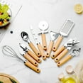 thumbnail image 3 of Utensilio de cocina con mango de madera, pequeño kit de utensilios de cocina, juego para hornear, cuchillo para pizza y queso, batidor de huevos de acero inoxidable, 3 of 6