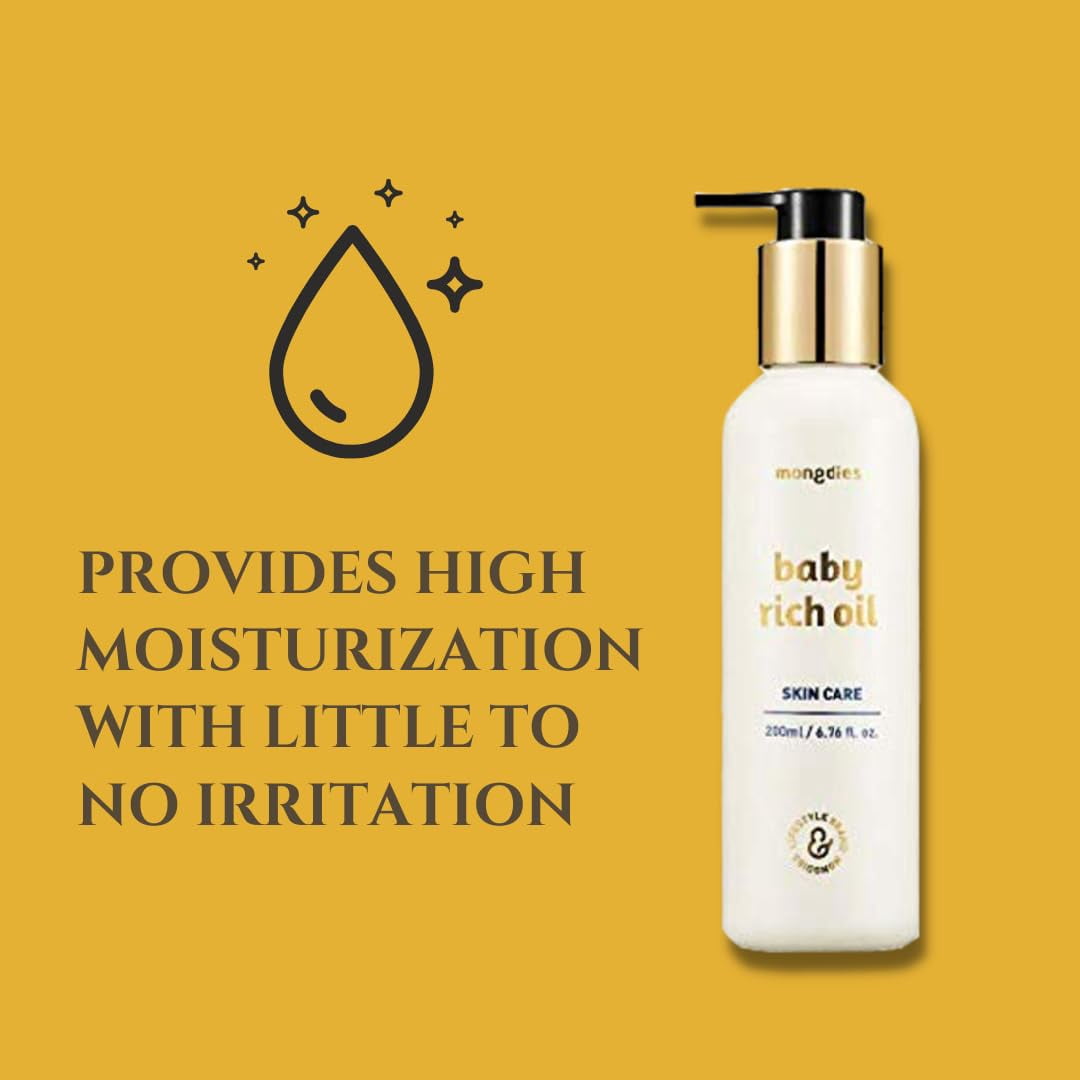 Mongdies Baby Rich Oil | 99.9% Plant-Derived Natural Formula | Lightweight & Non-Sticky Fast Absorption | Deep Hydration & Sebum Balance | Dermatologist Tested | 6.76 fl. oz