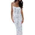 thumbnail image 2 of Michellecmm Women Sexy Vintage Satin Maxi Dress Chic Tube Backless Spaghetti Strap Bodycon Long Dress Floral Printed Sundress, 2 of 8