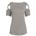 thumbnail image 2 of DYMADE Womens Criss Cold Shoulder Hollow Casual Tops Basic Solid T Shirts, 2 of 2