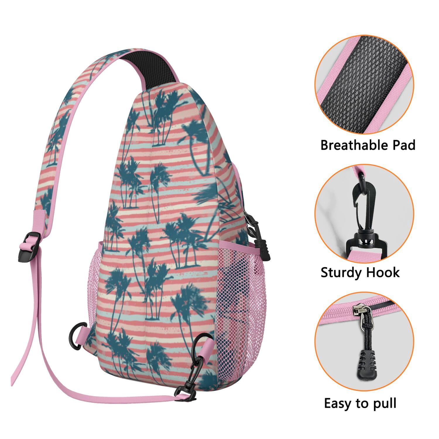 Palm Inspired Sling Bag - Travel-Ready Crossbody Bag with Organized Compartments & Breathable Straps - Great for Daily Commuting, Climbing, Jungle Leaves Theme