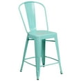 thumbnail image 1 of 24'' High Crystal Teal-Blue Metal Indoor-Outdoor Counter Height Stool with Back, 1 of 9