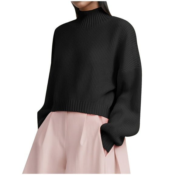 Women's Cropped Turtleneck Sweater Ribbed Knit Pullover Soft Comfortable Casual Winter Fashion Top