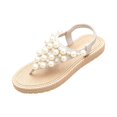 thumbnail image 2 of Samdudou Flat Sandals for Women Open Toe Slingback Slip On Shoes Elegant Faux Pearl Embellished Elastic Ankle Strap Bohemian Summer Vacation Seaside Footwear, 2 of 6