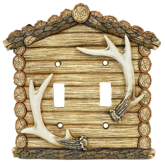 LOG CABIN With Antlers Double Light Switch Plate Cover, by DeLeon
