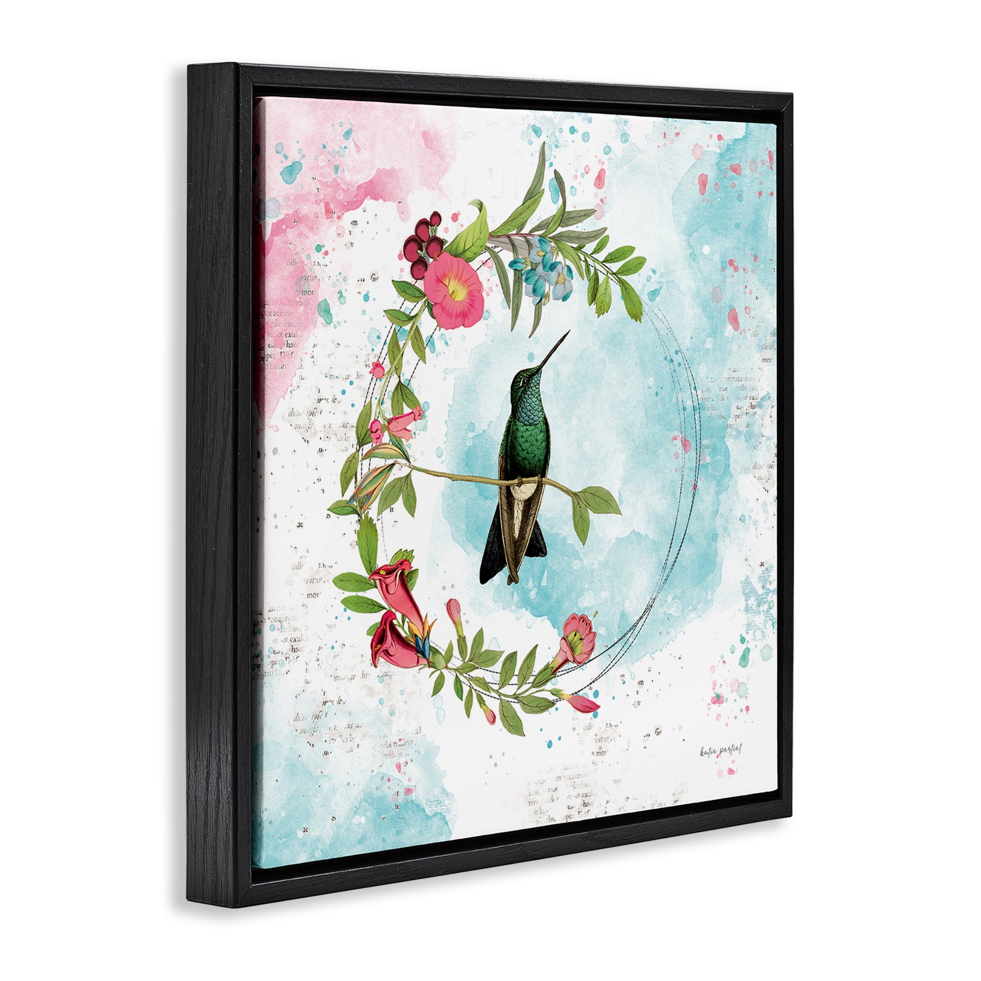 Stupell Industries Hummingbird within Wreath Animals Painting Black Floater Framed Canvas Art Print Wall Art, 25 x 25