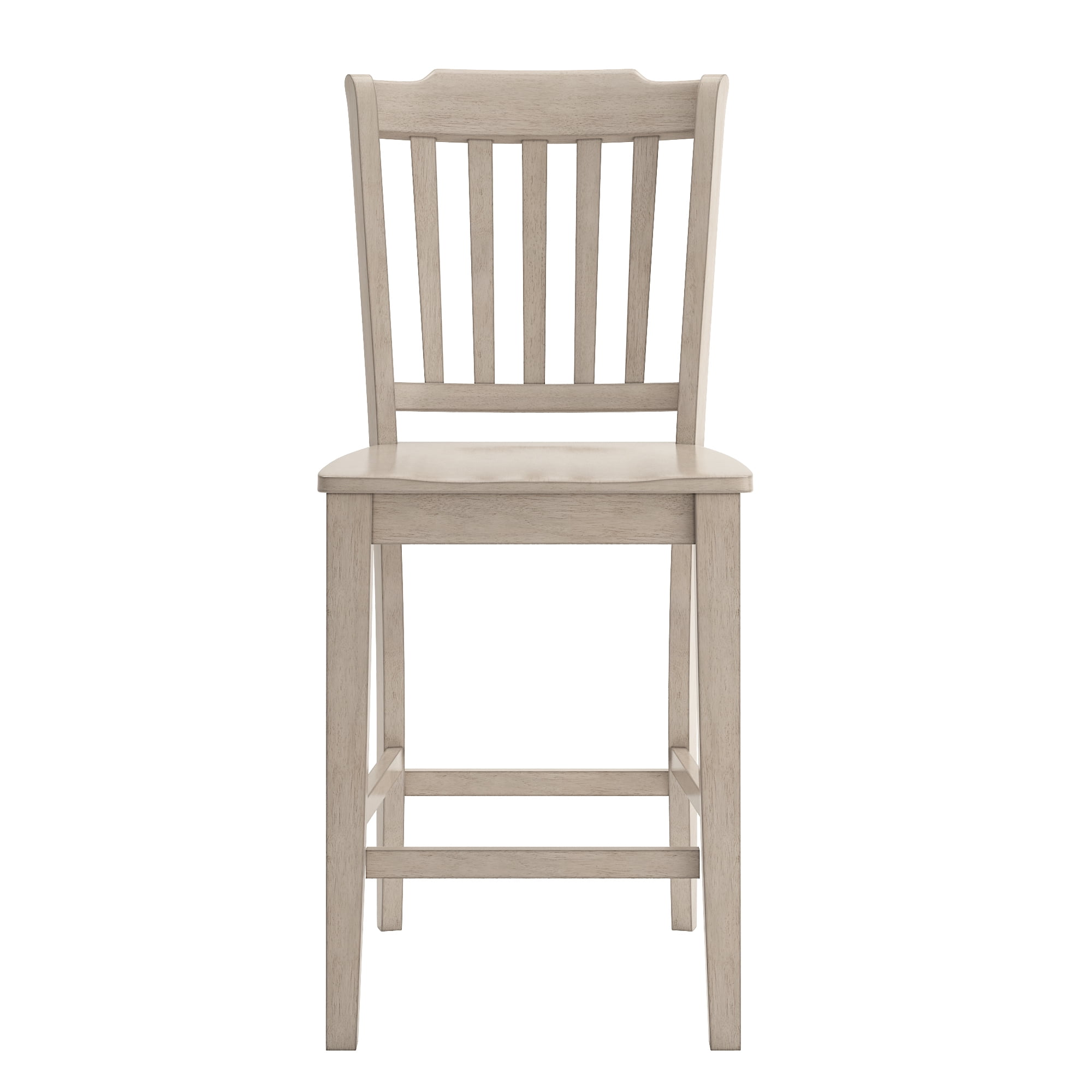 Weston Home Farmhouse Vintage Slat Back Solid Wood Counter Height Chair, Set of 2, Antique White