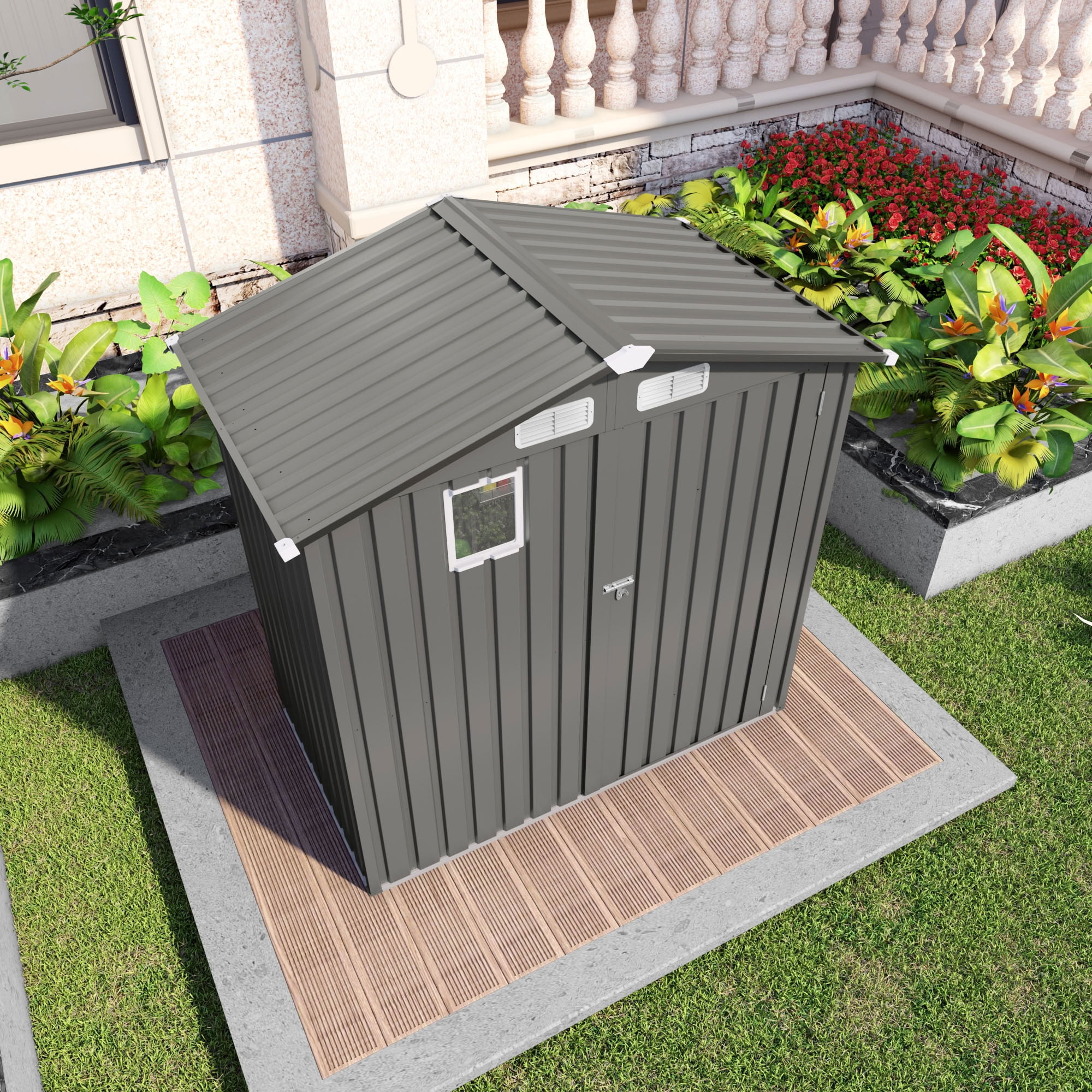 MAYEERTY 6x3.6 FT Metal Outdoor Storage Shed, Tool Shed with Watertight Roof, Window & Lockable Door, Tool Room for Garden, Backyard