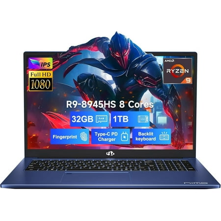 Nimo Gaming Laptop 17.3" Ryzen 9 8945HS,32GB RAM, 1TB SSD, Radeon 780M Graphics, PD 100W Type-C 4.0, AI&VR Ready Copilot+ PC, Backlit Keyboard Fingerprint