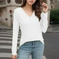 thumbnail image 2 of Hauaitttt Womens V Neck Long Sleeve Shirts Dressy Casual Fall Tops Loose Tunic Tops Blouse Shirt Light Womens Tees Shirt Juniors Women T Shirts Summer Long Sleeve Fitted Shirt Women Plain Tees for, 2 of 5