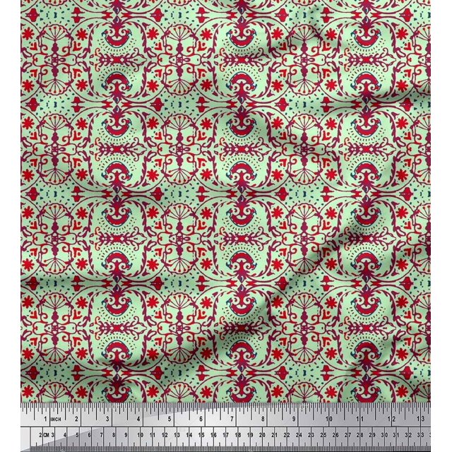 Soimoi Poly Georgette Fabric Damask Ethnic Fabric Prints by Yard 42 Inch Wide