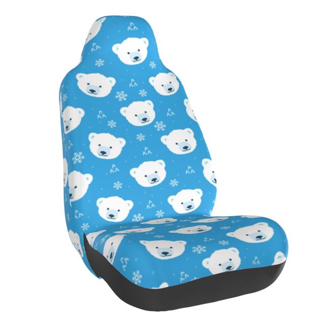 Wukai Cute Polar Bear Full Set Car Seat Covers with Soft Padding Universal Auto Front Seats Protector and Cushion Mat