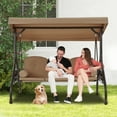 thumbnail image 6 of Homrest 3 Seat Porch Swing with Steel Frame, Cushions, Pillow and Cup Holder, Brown, 6 of 12