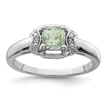 925 Sterling Silver Diamond Green Quartz Band Ring Size 6.00 Gemstone