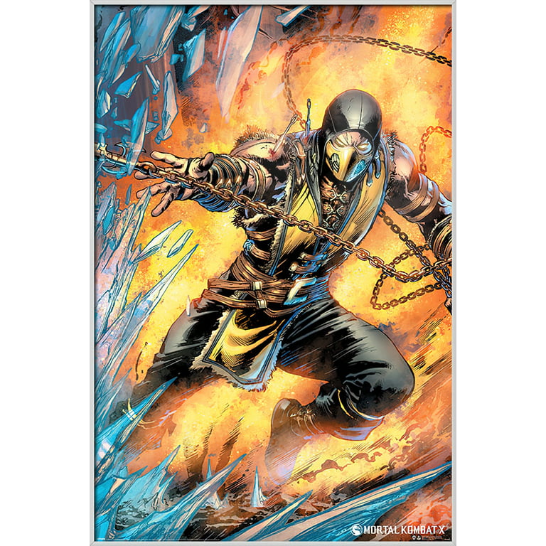 trimestre Testificar lección Mortal Kombat - Framed Gaming Poster (Scorpion) (Size: 24" x 36") (Shiny  White Colored Aluminum Frame) - Walmart.com
