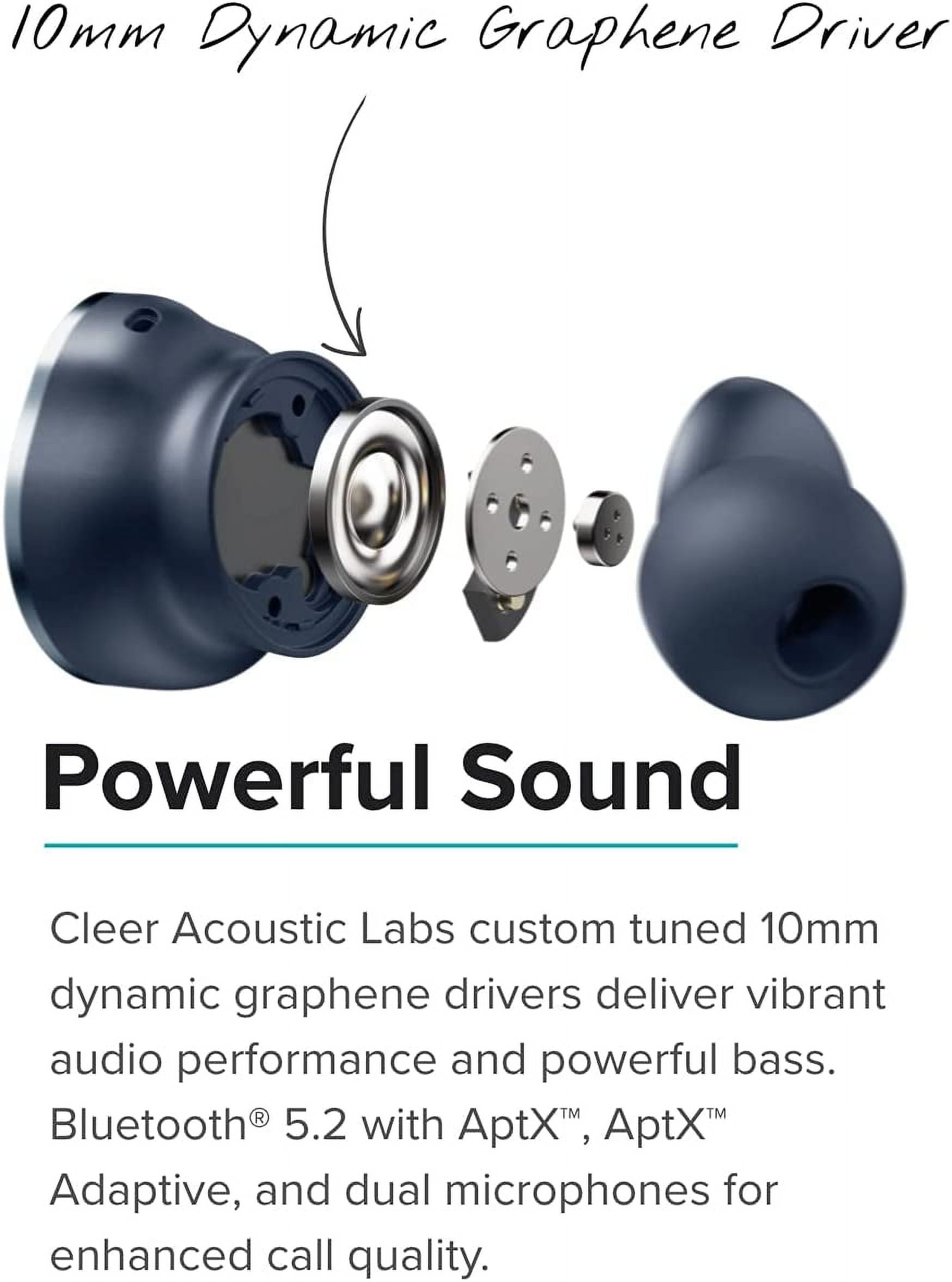 Cleer Ally Plus II Noise Cancellation Wireless In-Ear Earbuds with Microphones & Charging Case, Midnight Blue