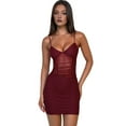thumbnail image 3 of Women'S Mesh Dress Sleeveless Bodycon Mini Homecomig Dresses for Teens Short Tight Spaghetti Straps Prom Wine Red L, 3 of 9