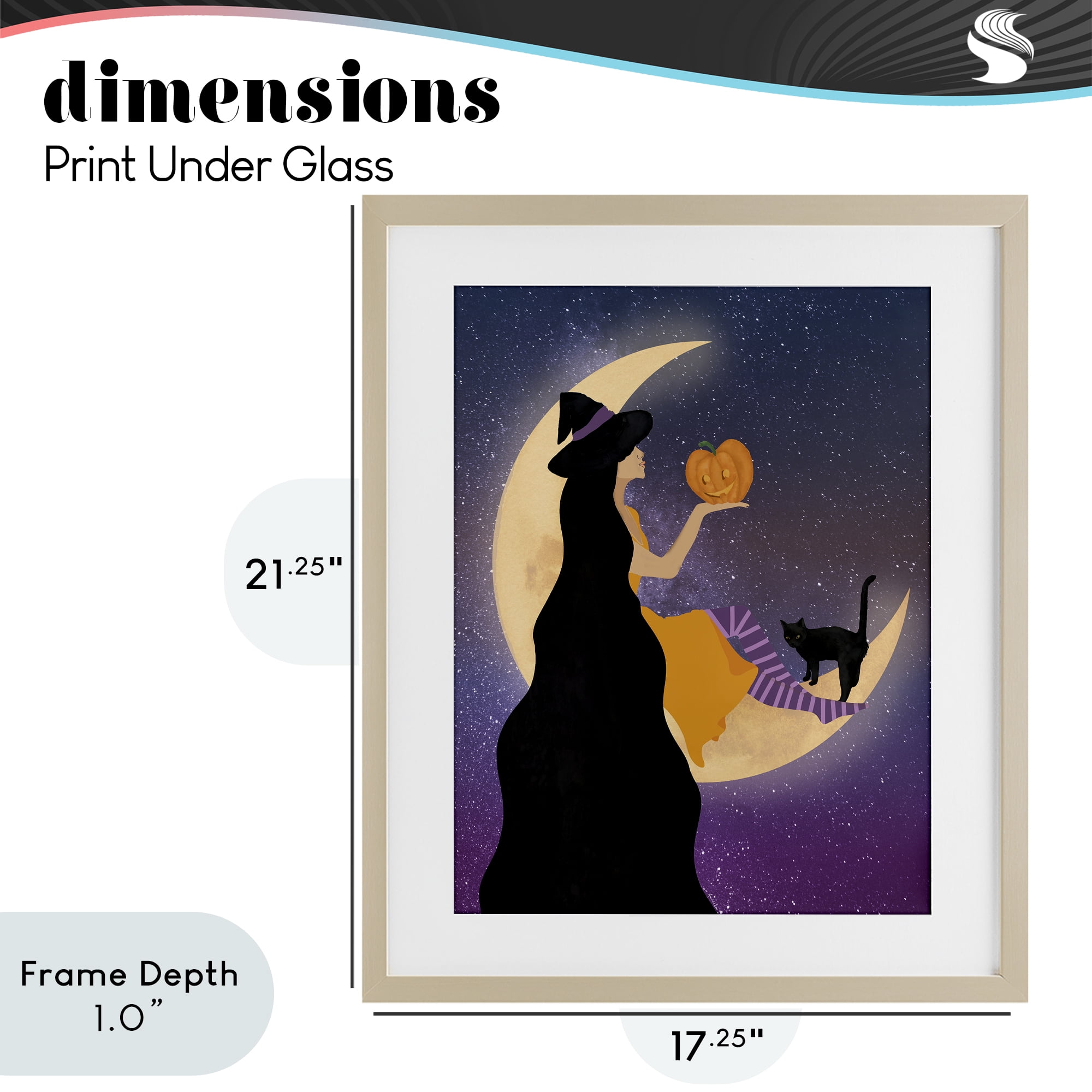 Stupell Industries Moonlit Witch Holding Jack-o-Lantern Birch Framed Print Under Glass, design by Daniela Santiago