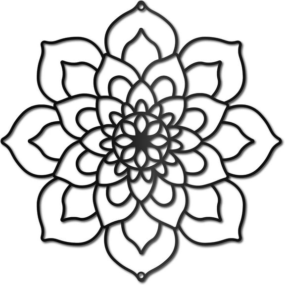 Metal Mandala Wall Decor Black Wall Hanging Art Flower Iron Floral Hollow Decorative Silhouette Sign Ornament Sculpture for Porch Living Room Home Office Garden Balcony 11.8 x 11.8 Inch