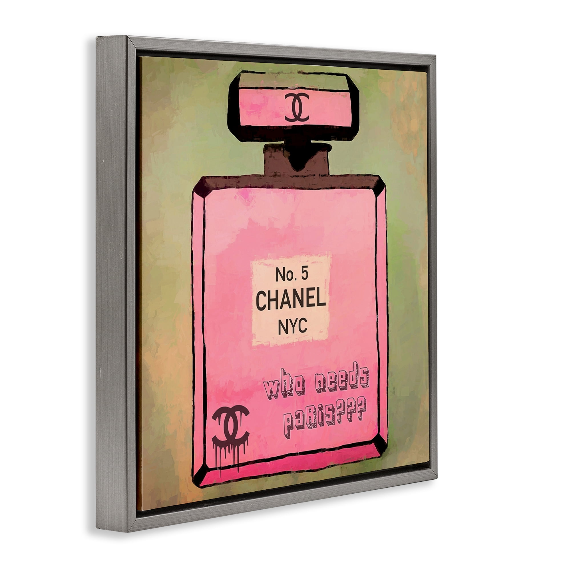 Stupell Industries Who Needs Paris Glam Perfume Fashion Painting Gray Floater Framed Canvas Art Print Wall Art, 18 x 18