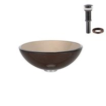 KRAUS 14 Inch Glass Vessel Sink in Clear Brown with Pop-Up Drain and Mounting Ring in Oil Rubbed Bronze