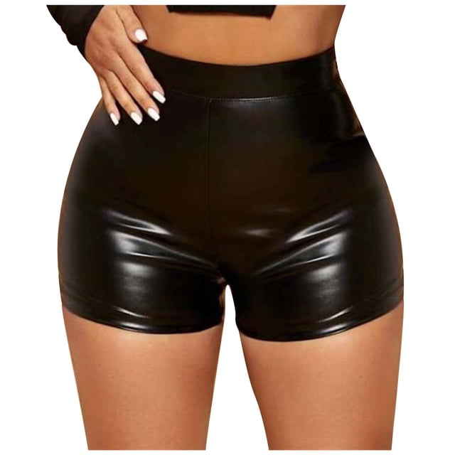Pantalones Cortos Para Mujer Pantalones Cortos de Cuero Pantalones de Moda Básicos Cintura Alta Faux Leather Tight Leggings Pantalones Cortos Club Odeerbi ODB155427
