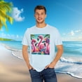thumbnail image 5 of Summer Flamingos Cheering Palms Beach Unique Unisex Garment-Dyed T-shirt, 5 of 8