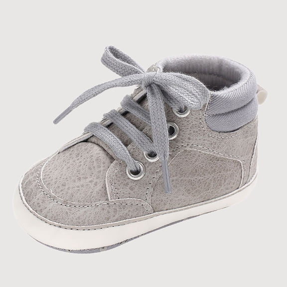 Gyujnb Boys Girls High Top Crib Shoes, Lace up Flat Sole Comfortable Solid Color Baby Shoes(Toddler),12-18 Months