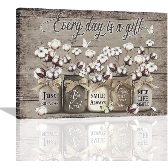 Bathroom Cotton Wall Art Farmhouse Cotton Bathroom Wall Decor Cotton Butterfly Every Day Is A Gifts Bathroom Pictures Canvas Artwork for Bathroom Laundry Bedroom Living Room Kitchen 16"x12"