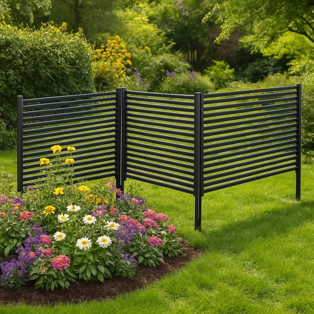 BeesClover Écran d'Intimité Sans Creusage à 3 Panneaux, Clôture de Jardin en Métal Résistante à la Rouille, Barrière Décorative Extérieure pour Animaux pour Patio, Parterres de Fleurs, Jardins Potagers et Cour