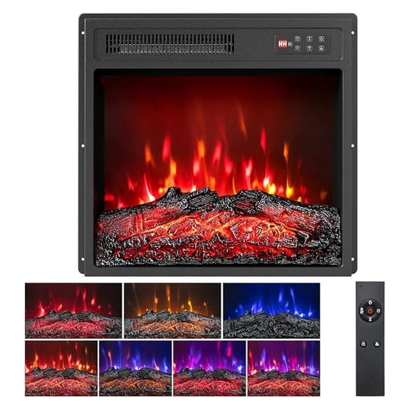 Electric Fireplace Insert 18-inch Wide, 750W/1500W Fireplace with Control, 7 Realistic Flame Colors, 5 Adjustable Brightness, 8H Timer and Overheat Protection