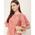 thumbnail image 5 of Moomaya Printed Tops For Women, Lace Flutter Sleeve Viscose Casual Top, 5 of 9