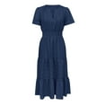 thumbnail image 4 of Vestido midi maxi informal de verano para mujer: vestido boho de playa con mangas cortas, cuello en V, cintura elástica y bolsillos - S-XXL, 4 of 5
