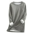 thumbnail image 2 of FAOWME Women's Casual Top Thick Warm Long Sleeve Round Neck Solid Color Plush Lined Comfortable Tee For Winter Daily Wear,Dark Gray,M, 2 of 4