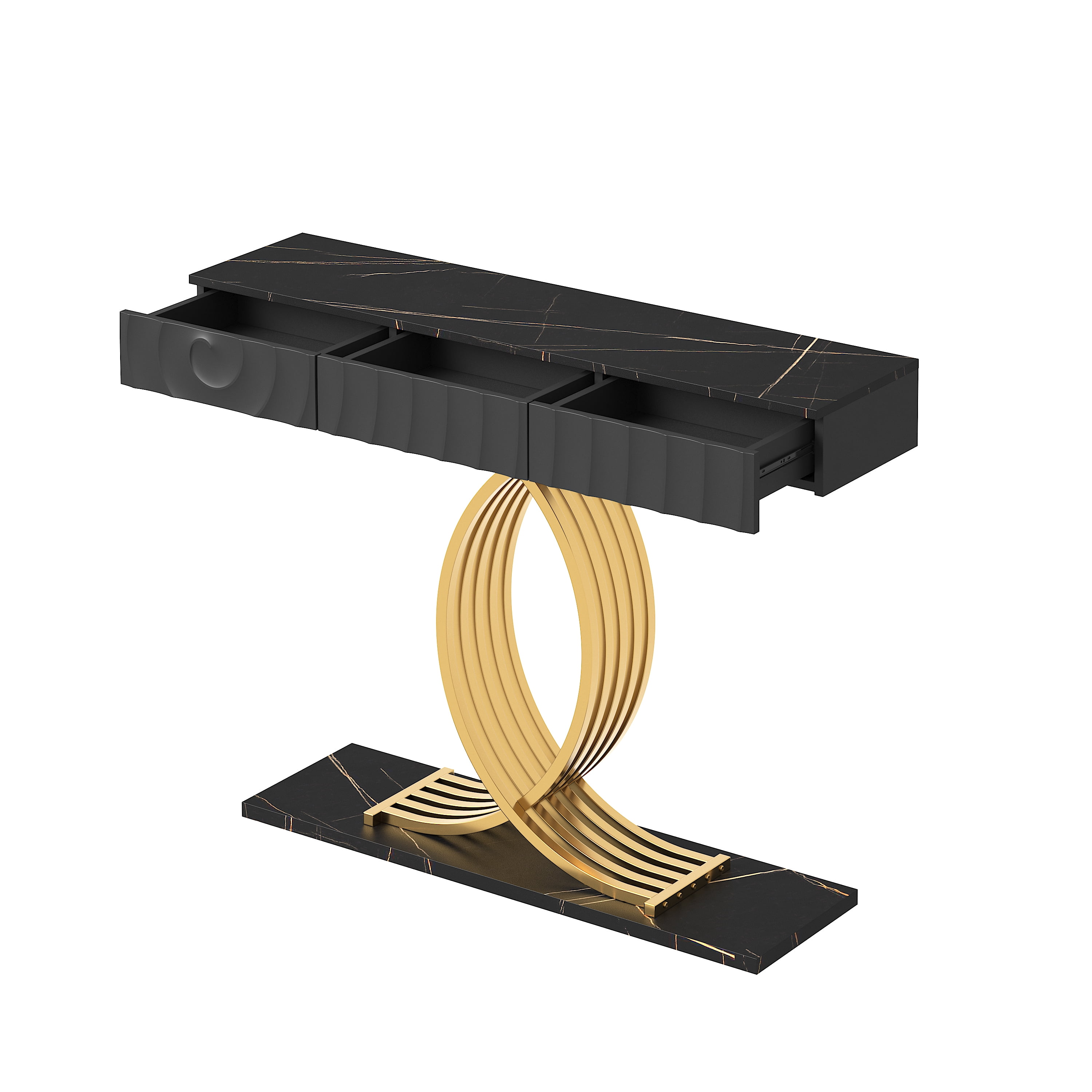Aukfa 47.3" Console Table with 3 Drawers, Modern Narrow Sofa Table with Sculptural Metal Base for Entryway Hallway & Living Room,Black